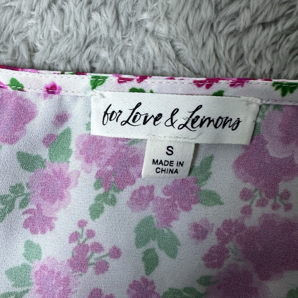 For Love & Lemons Womens S Crop Top Floral Puff Sleeve Smocked Hem Cottagecore - Picture 4 of 11